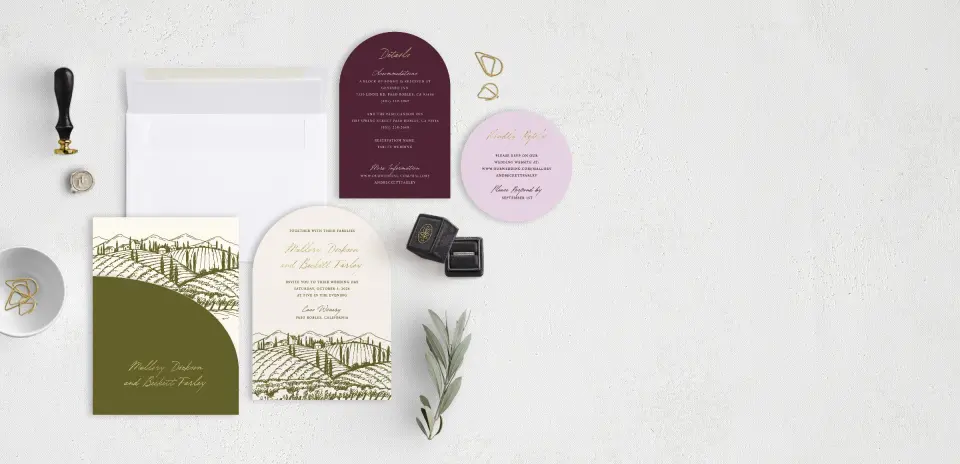 Stacked Wedding Invitations with pocket and coordinating items
