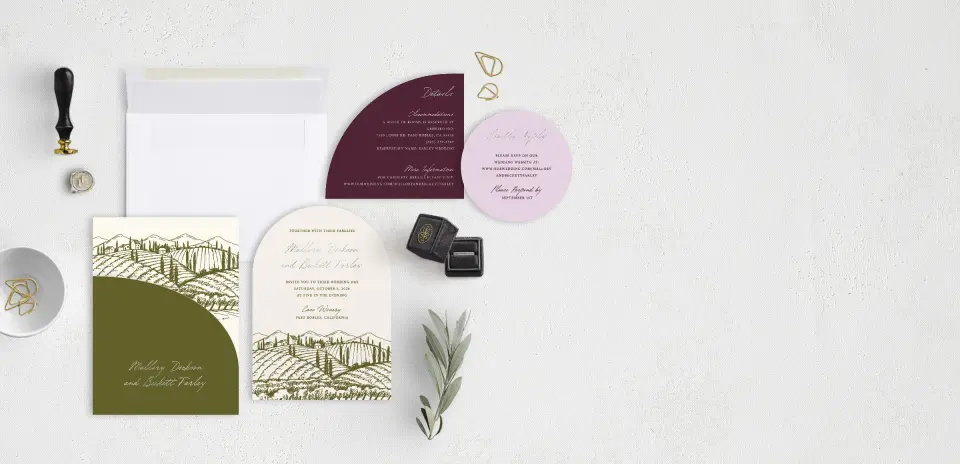Stacked Wedding Invitations with pocket and coordinating items