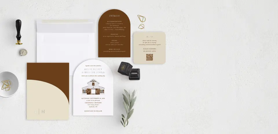 Stacked Wedding Invitations with pocket and coordinating items