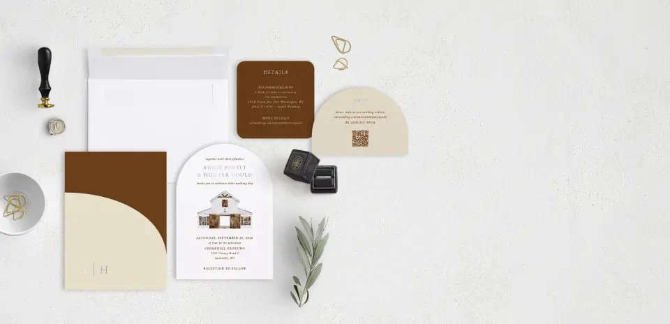 Stacked Wedding Invitations with pocket and coordinating items