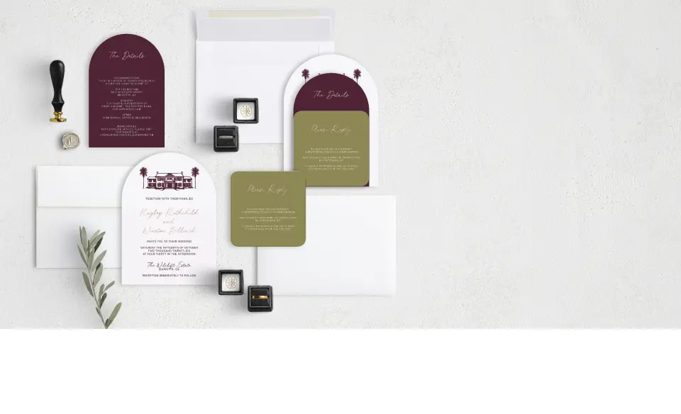 Stacked Wedding Invitations with coordinating items