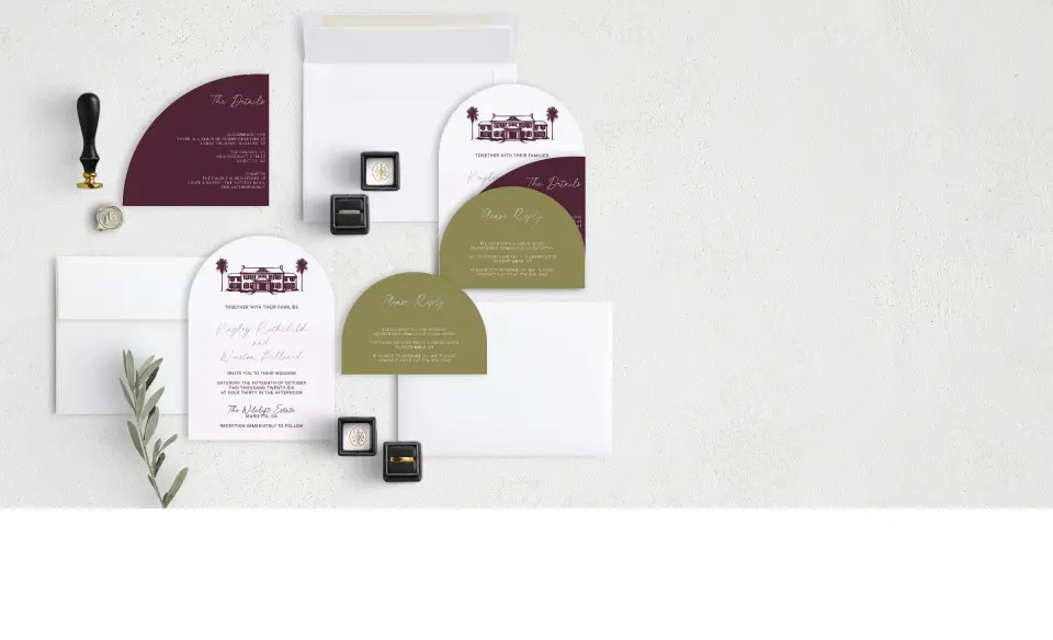 Stacked Wedding Invitations with coordinating items