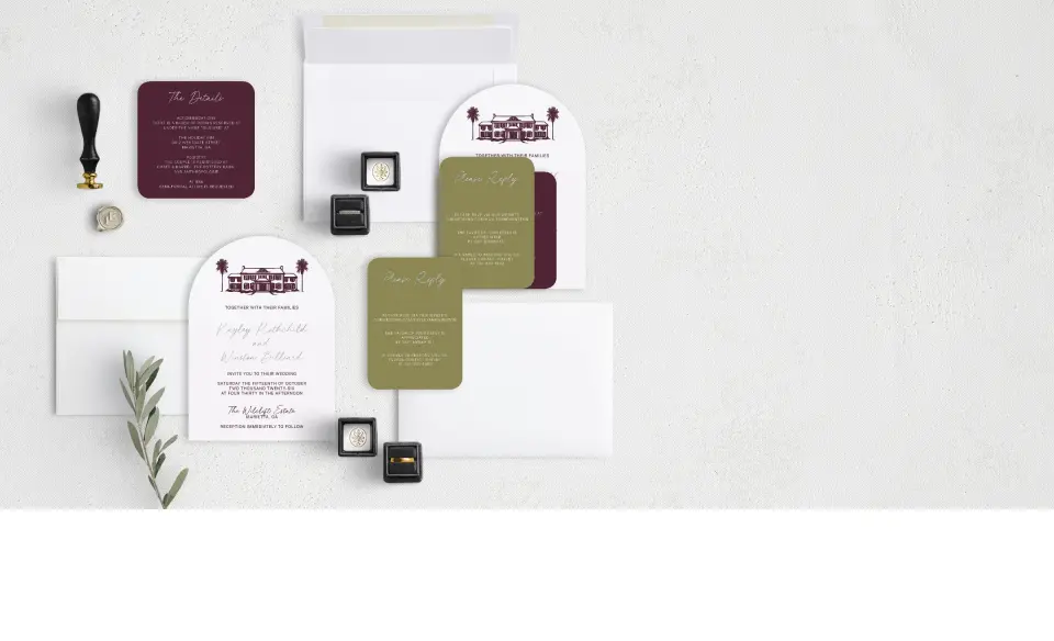 Stacked Wedding Invitations with coordinating items