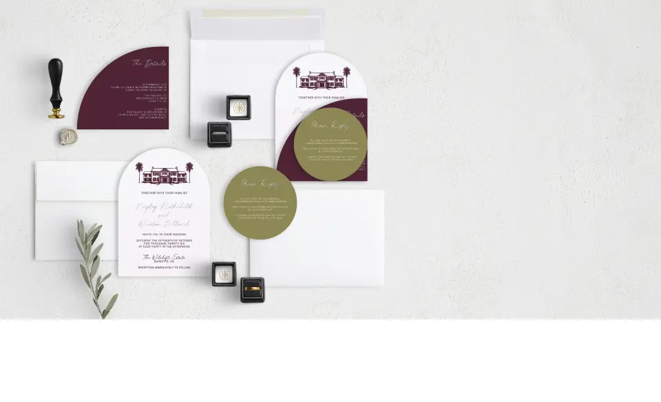Stacked Wedding Invitations with coordinating items
