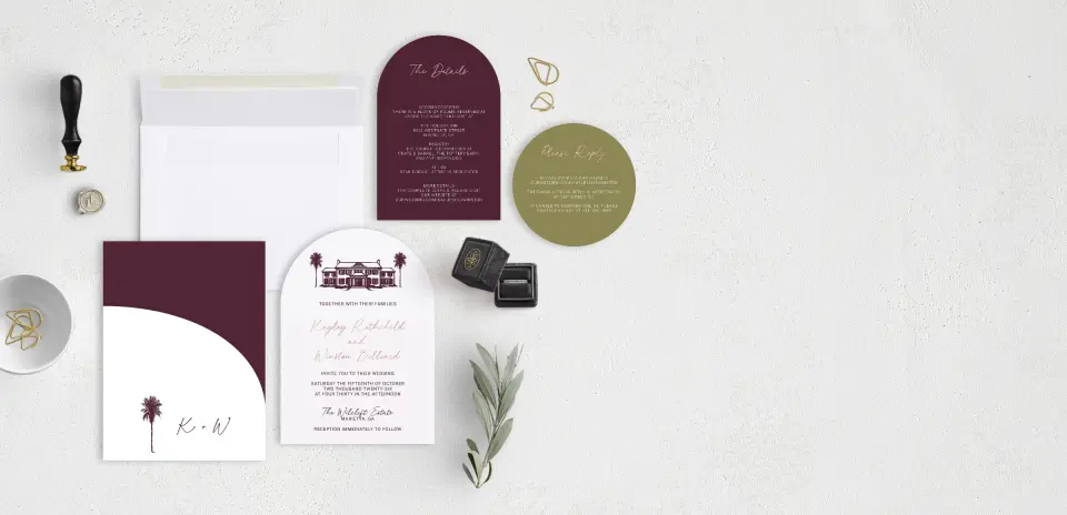 Stacked Wedding Invitations with pocket and coordinating items