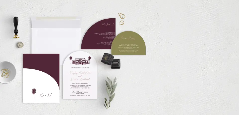Stacked Wedding Invitations with pocket and coordinating items