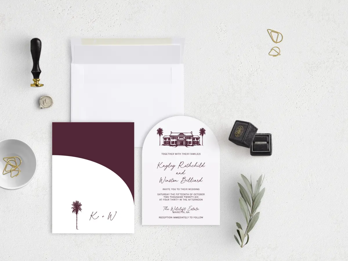 Stacked Wedding Invitations with pocket and coordinating items