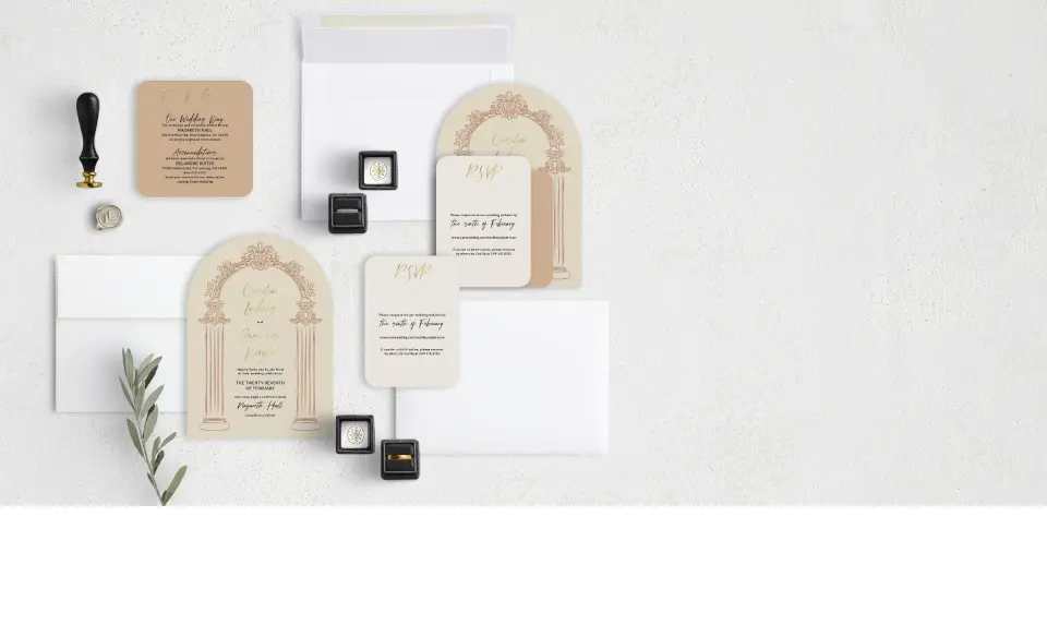 Stacked Wedding Invitations with coordinating items