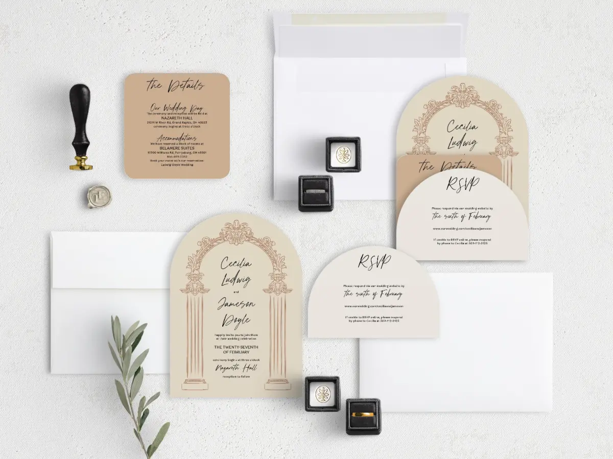 Stacked Wedding Invitations with coordinating items