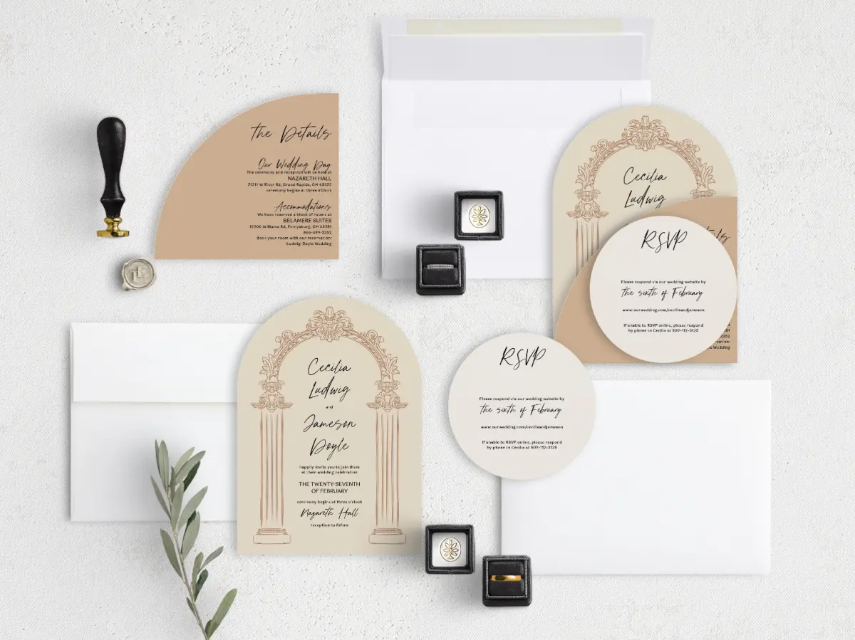 Stacked Wedding Invitations with coordinating items