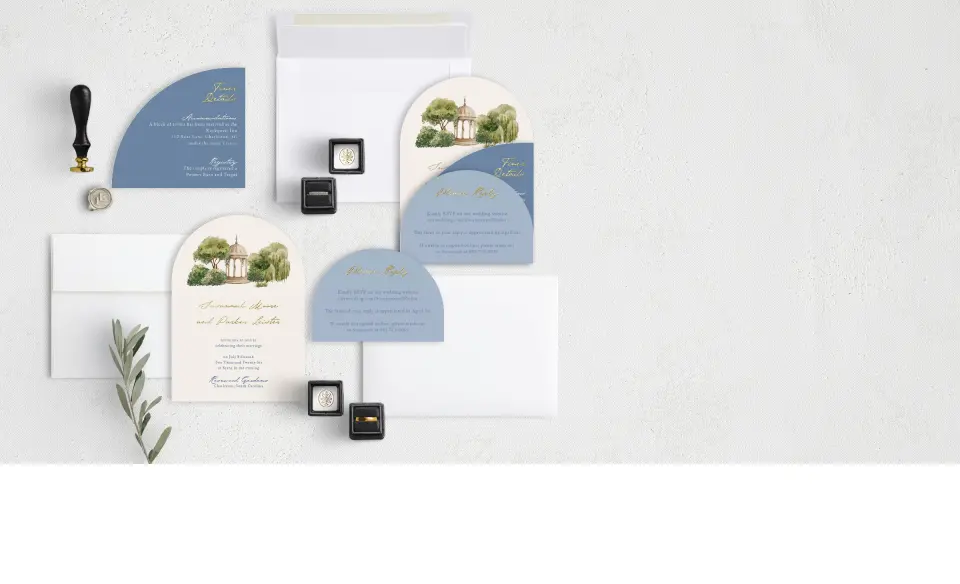 Stacked Wedding Invitations with coordinating items