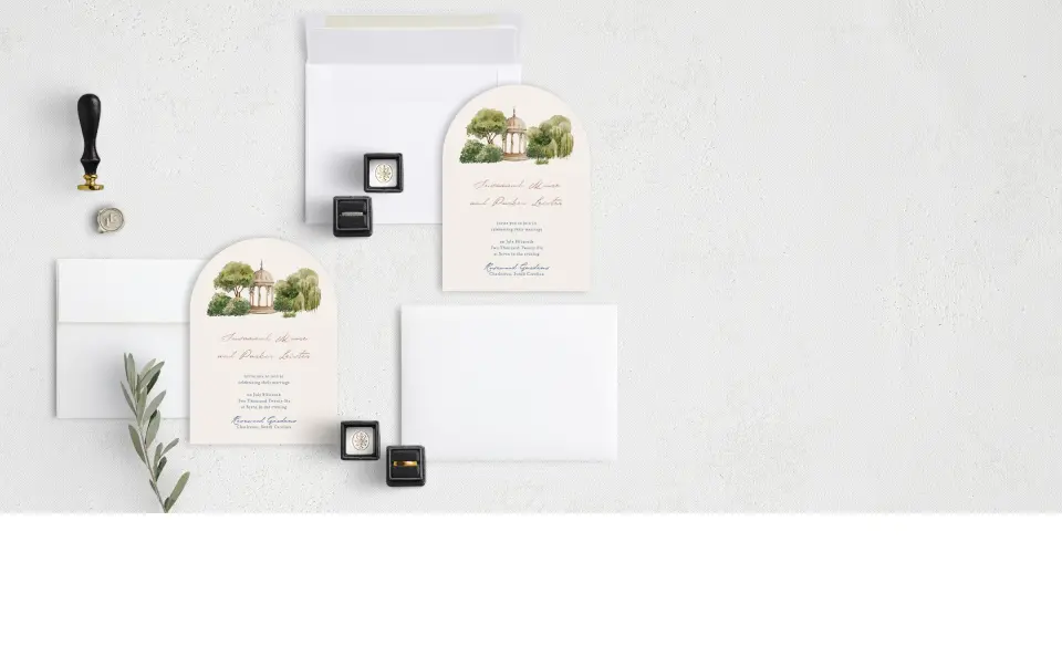 Stacked Wedding Invitations with coordinating items