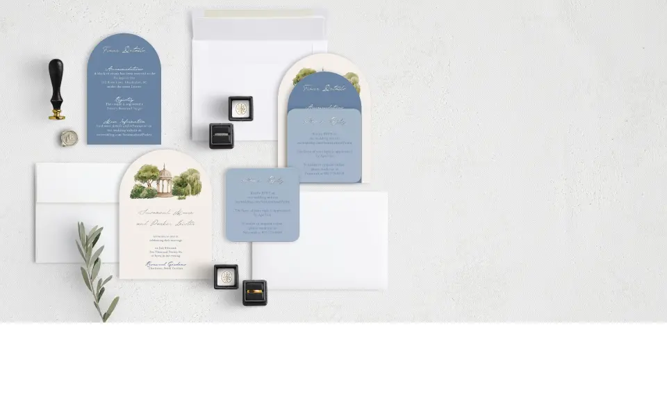Stacked Wedding Invitations with coordinating items