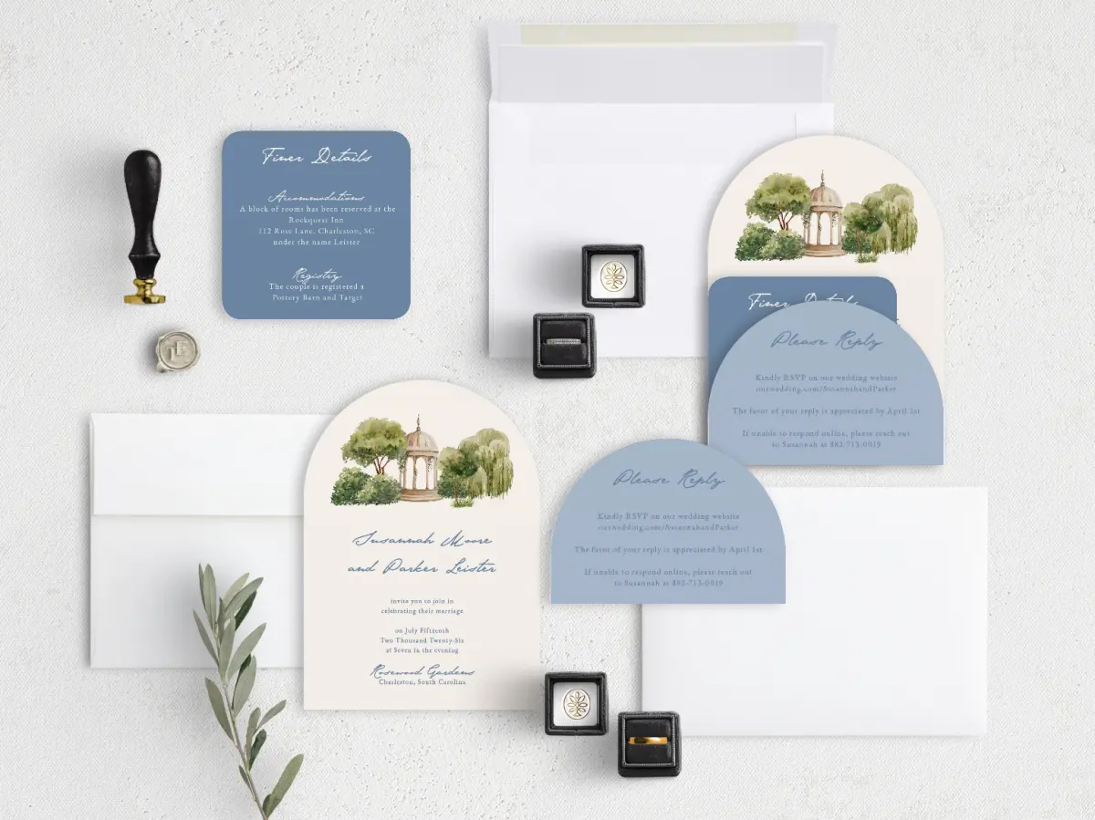 Stacked Wedding Invitations with coordinating items