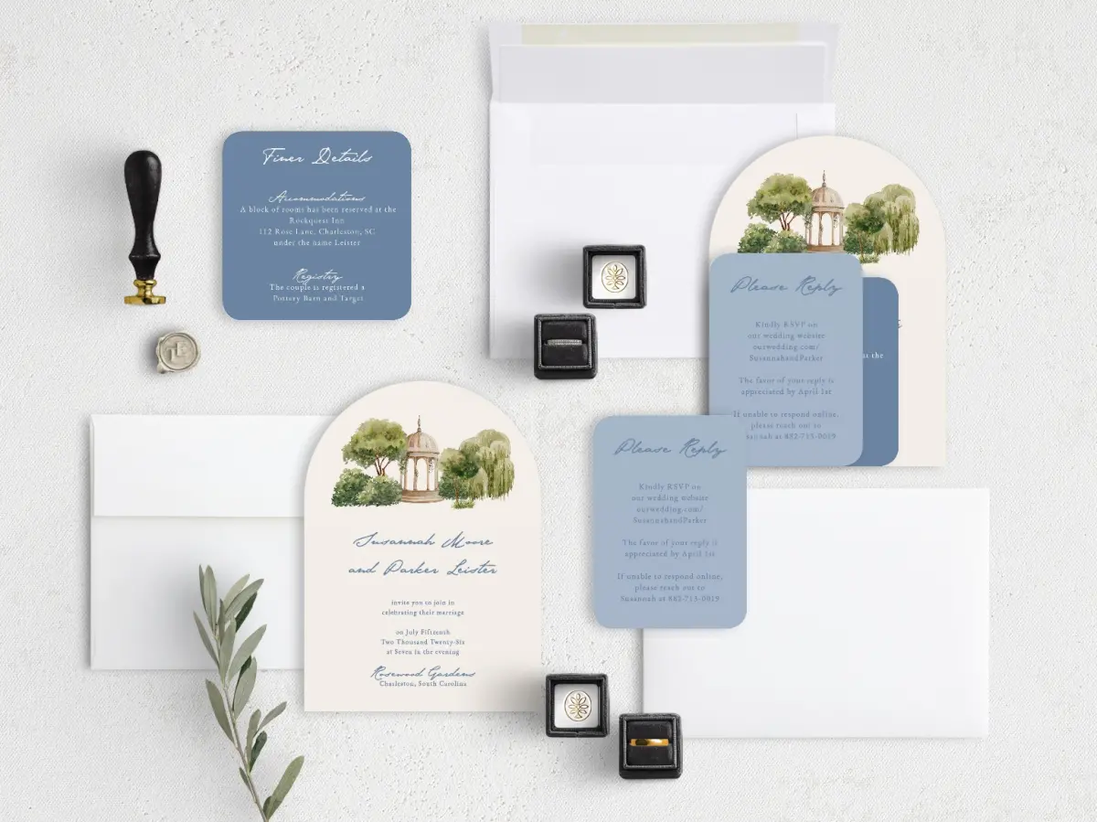 Stacked Wedding Invitations with coordinating items