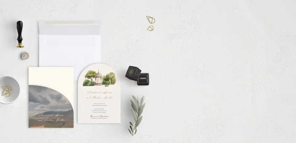 Stacked Wedding Invitations with pocket and coordinating items