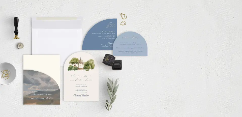 Stacked Wedding Invitations with pocket and coordinating items