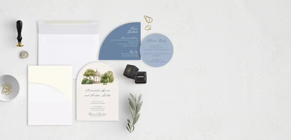 Stacked Wedding Invitations with pocket and coordinating items