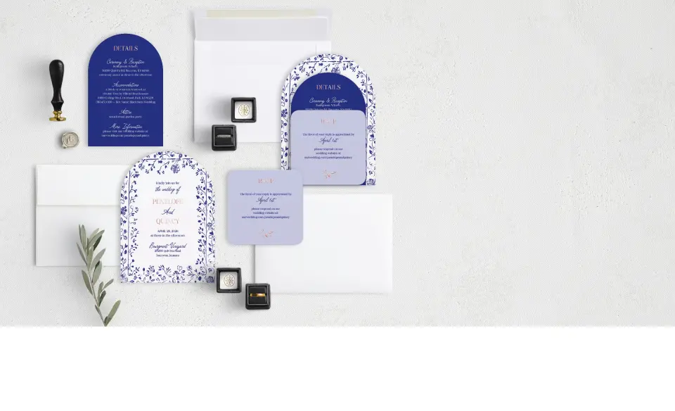 Stacked Wedding Invitations with coordinating items