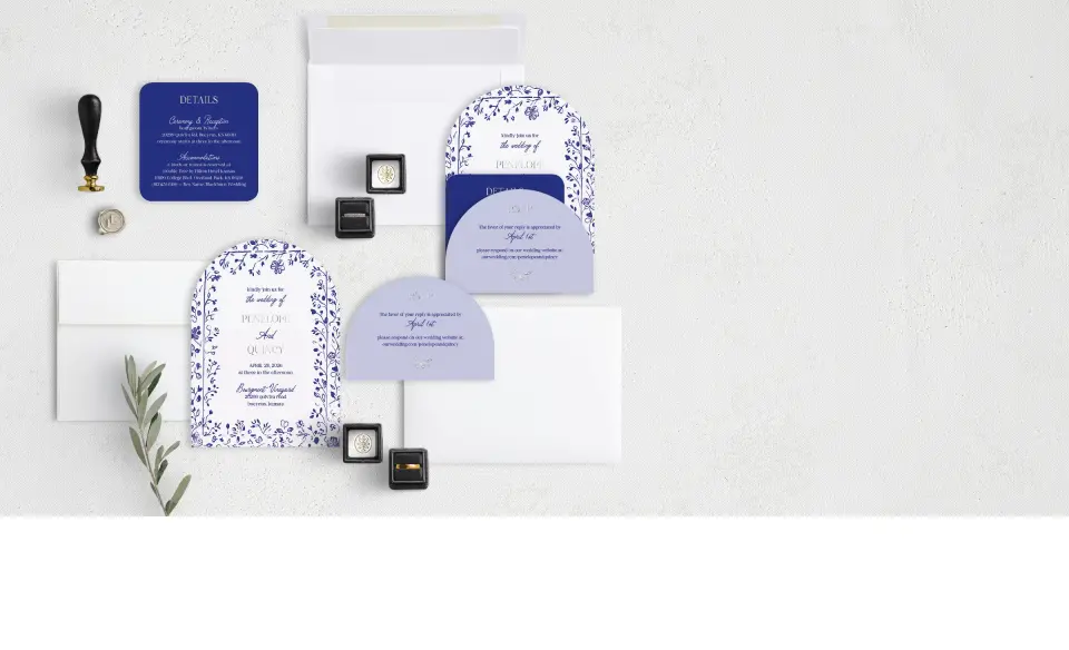 Stacked Wedding Invitations with coordinating items