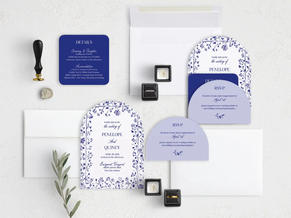 Stacked Wedding Invitations with coordinating items