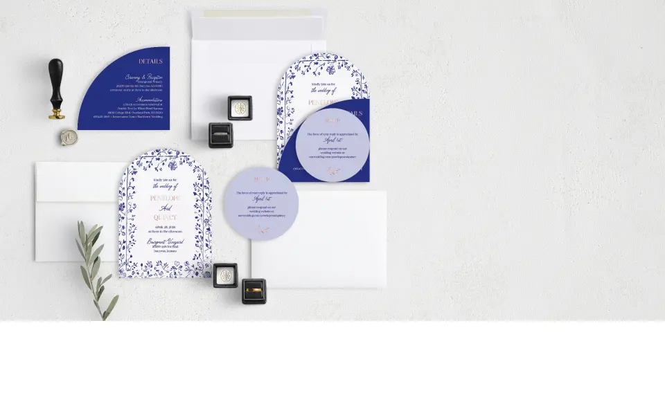 Stacked Wedding Invitations with coordinating items