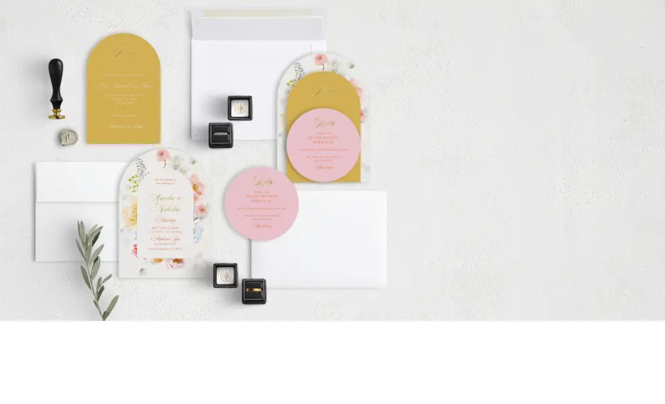 Stacked Wedding Invitations with coordinating items