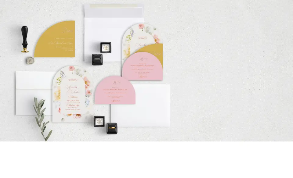 Stacked Wedding Invitations with coordinating items