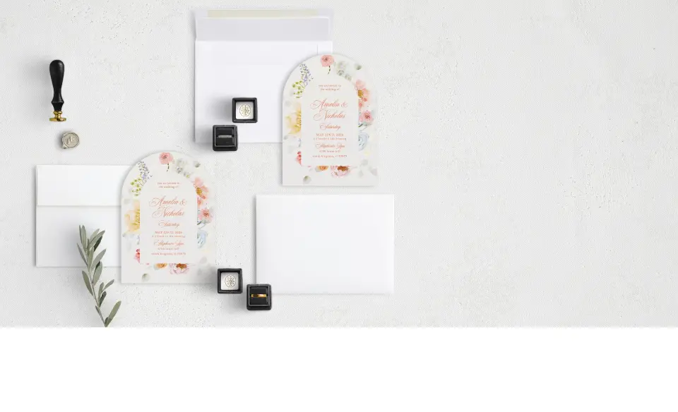 Stacked Wedding Invitations with coordinating items