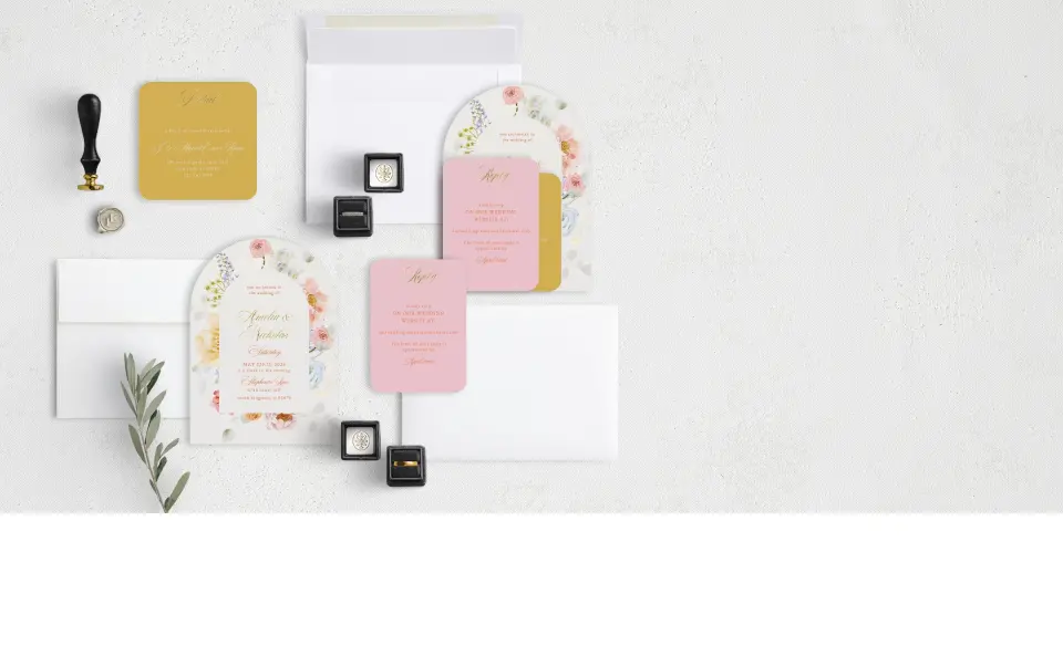 Stacked Wedding Invitations with coordinating items