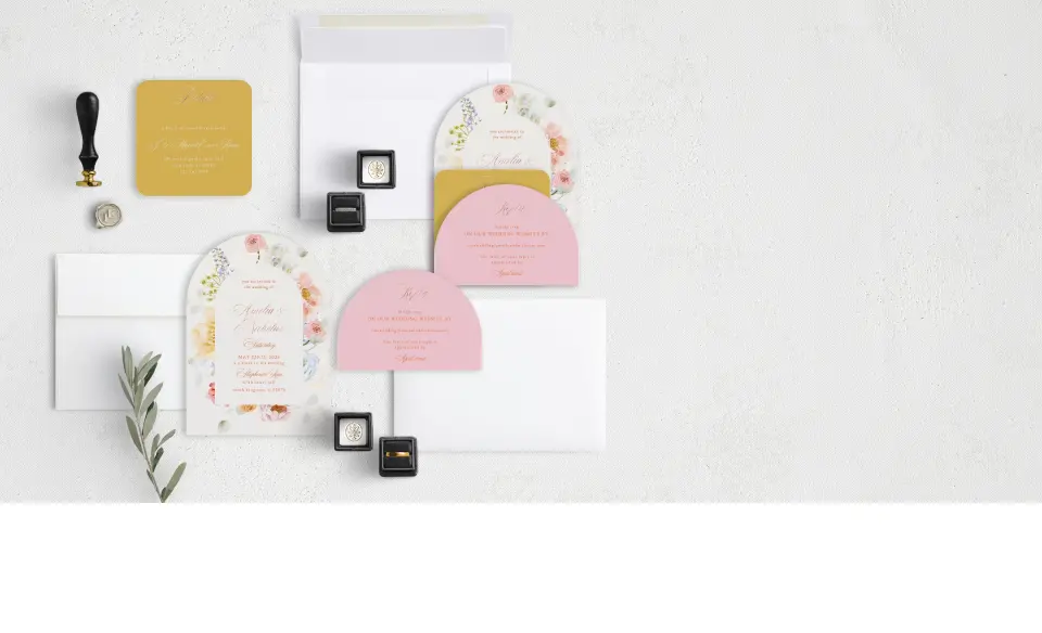 Stacked Wedding Invitations with coordinating items