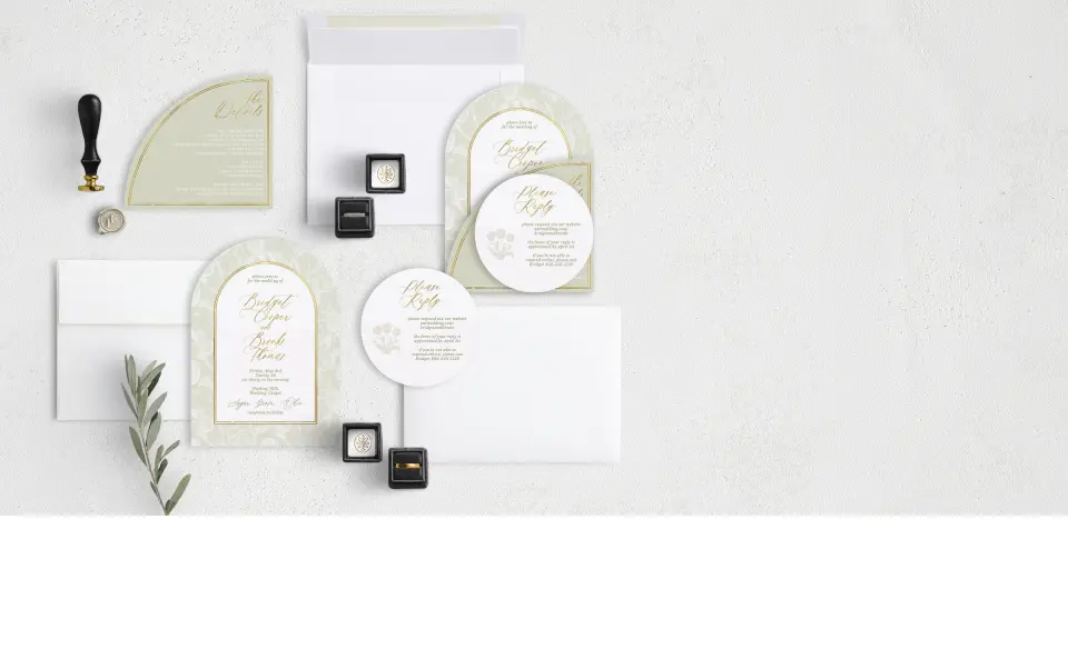 Stacked Wedding Invitations with coordinating items