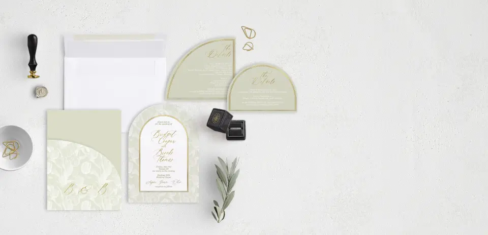Stacked Wedding Invitations with pocket and coordinating items