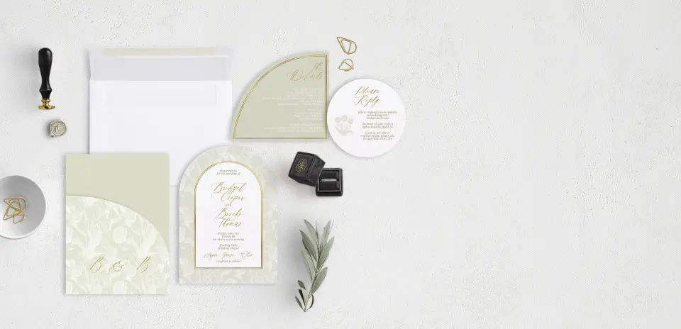 Stacked Wedding Invitations with pocket and coordinating items