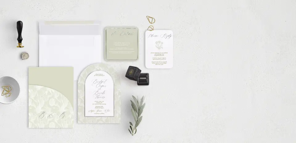 Stacked Wedding Invitations with pocket and coordinating items