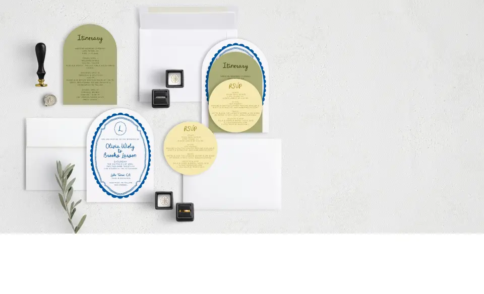Stacked Wedding Invitations with coordinating items