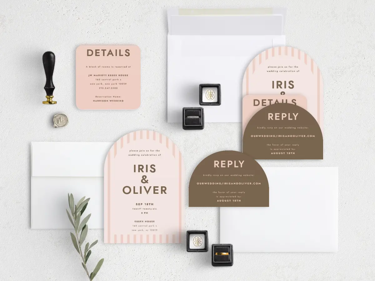 Stacked Wedding Invitations with coordinating items