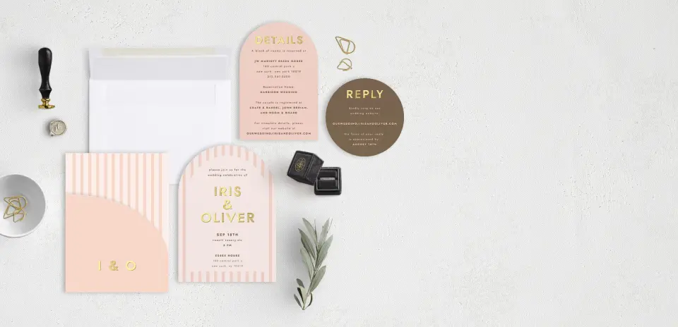 Stacked Wedding Invitations with pocket and coordinating items