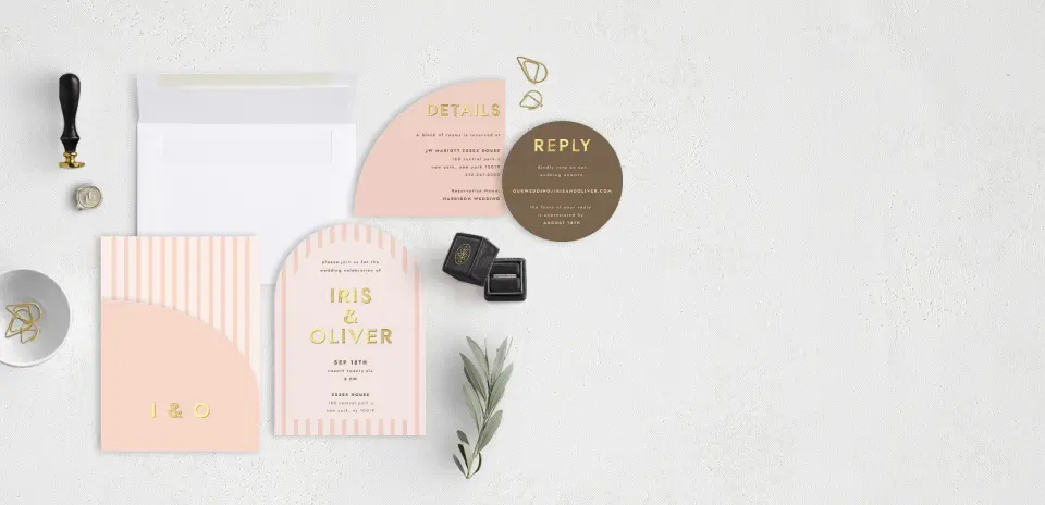 Stacked Wedding Invitations with pocket and coordinating items