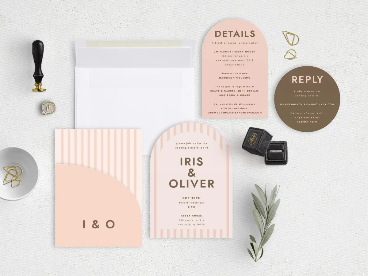 Stacked Wedding Invitations with pocket and coordinating items