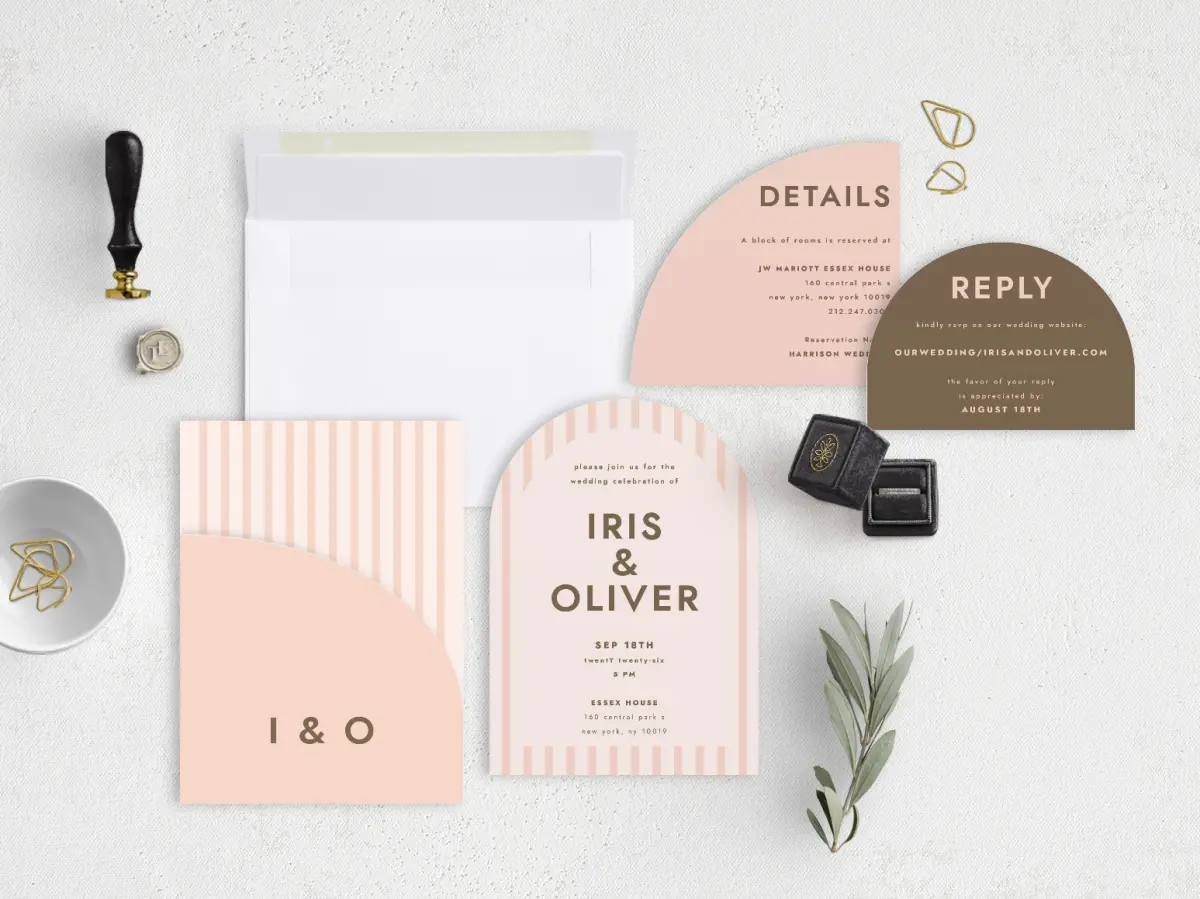 Stacked Wedding Invitations with pocket and coordinating items