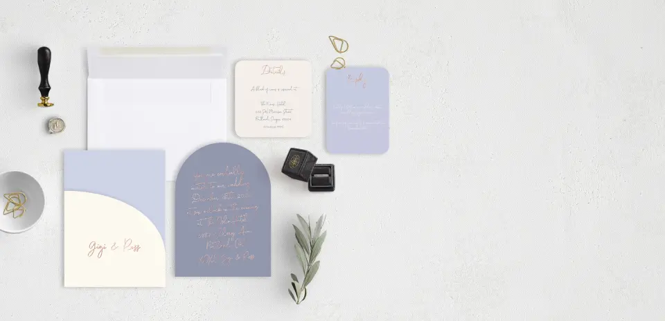 Stacked Wedding Invitations with pocket and coordinating items