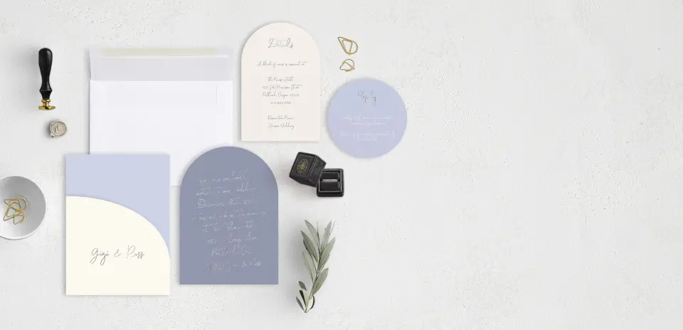 Stacked Wedding Invitations with pocket and coordinating items