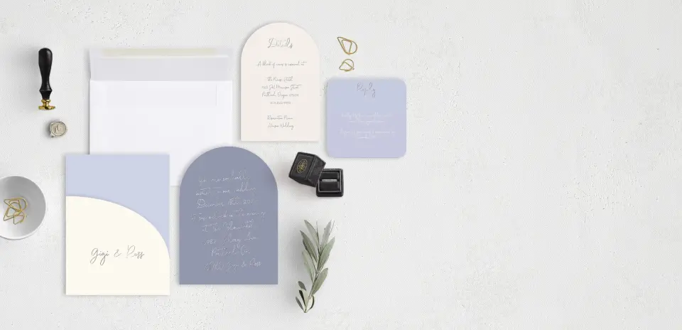 Stacked Wedding Invitations with pocket and coordinating items