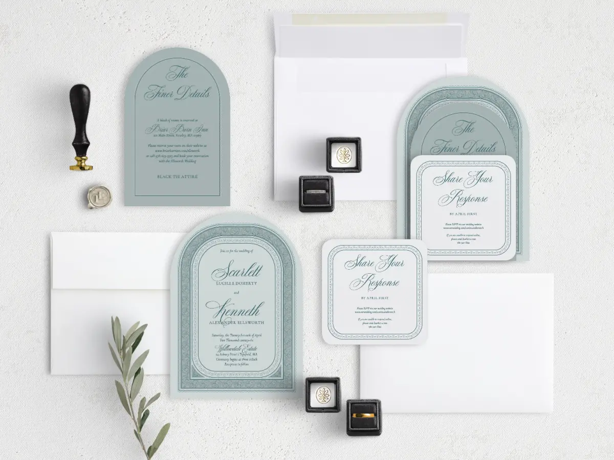 Stacked Wedding Invitations with coordinating items