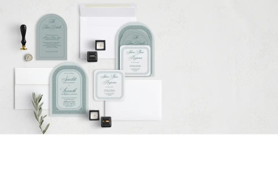 Stacked Wedding Invitations with coordinating items