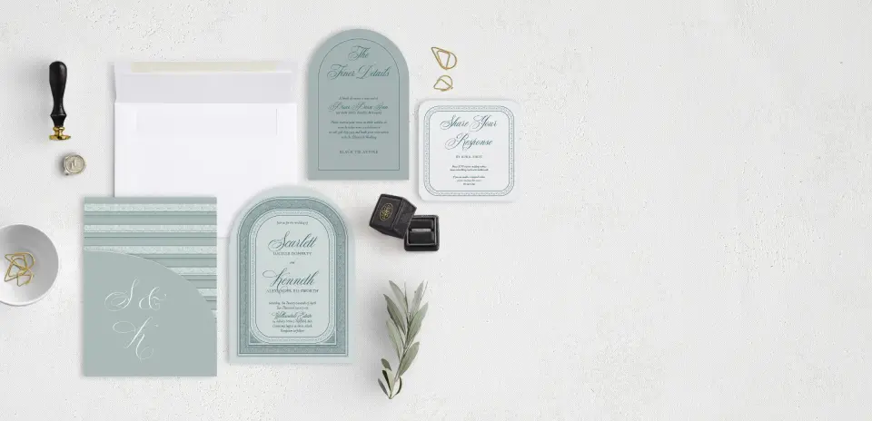 Stacked Wedding Invitations with pocket and coordinating items