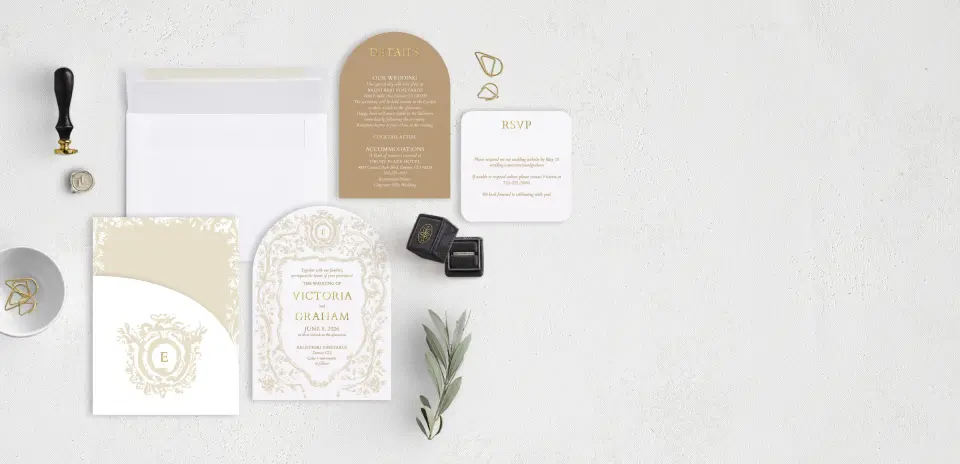Stacked Wedding Invitations with pocket and coordinating items
