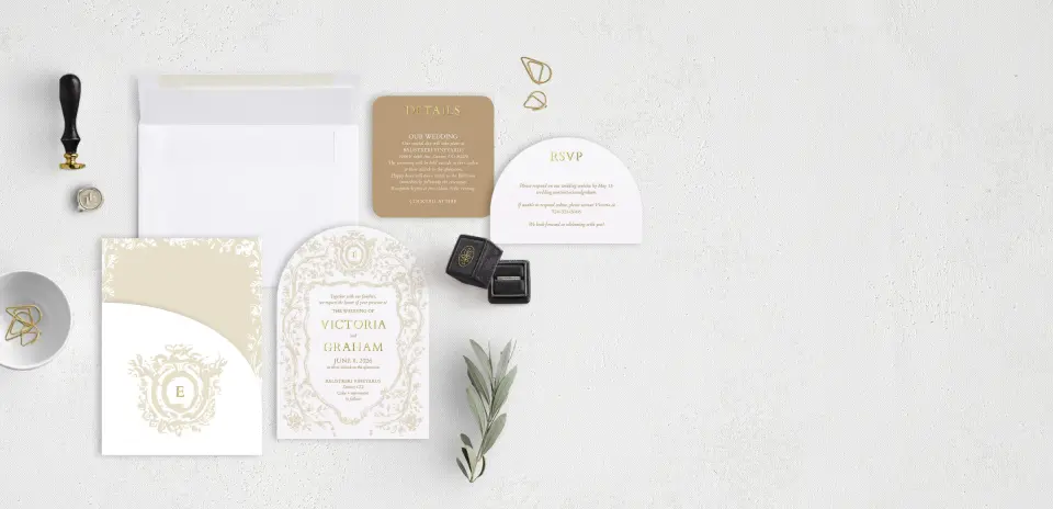 Stacked Wedding Invitations with pocket and coordinating items