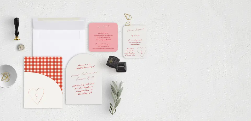 Stacked Wedding Invitations with pocket and coordinating items